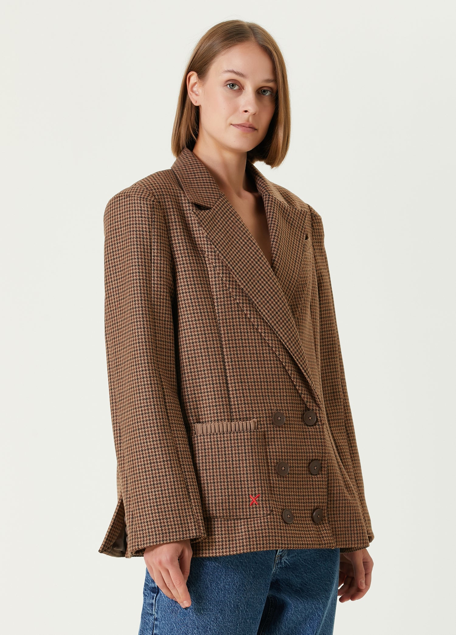 Cotton Big Shoulder Women Blazer Jacket